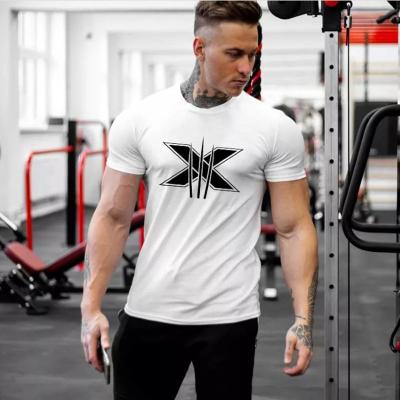 China Anti Pilling Stylish Body Fitted Shirts For Men Gym Printed T Shirts 95% Cotton 5% Spandex T-shirt In Sports Wear for sale