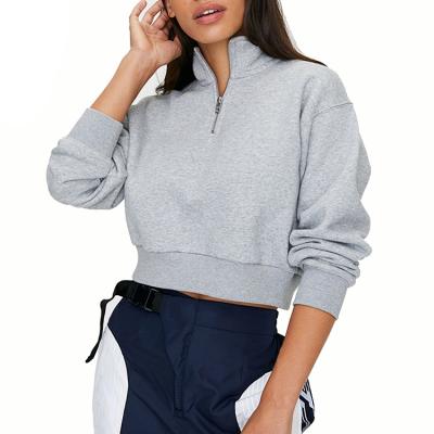 China custom Anti-wrinkle hoodie jacket women without zipper crop top hoodie women half hooded for sale