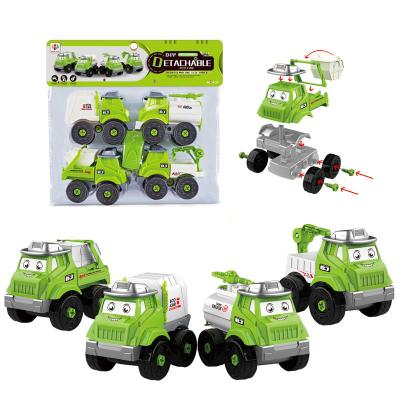 China Rubbing Toy Kids Construction Vehicles Disassembly Truck Set Education Disassemble Toy Self Assemble Toys Diy Plastic Car With Screwdriver for sale