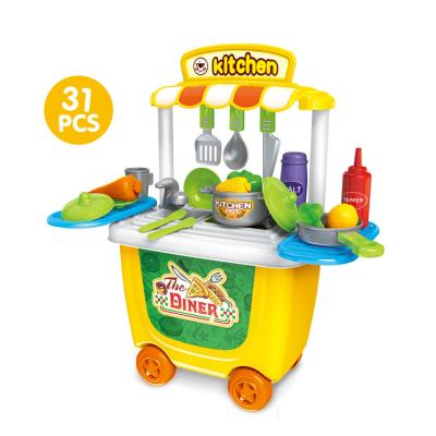 China Plastic Plastic Storage Cart Pretend Mini Play Toy Cooking Kids Toys Kitchen Set for sale