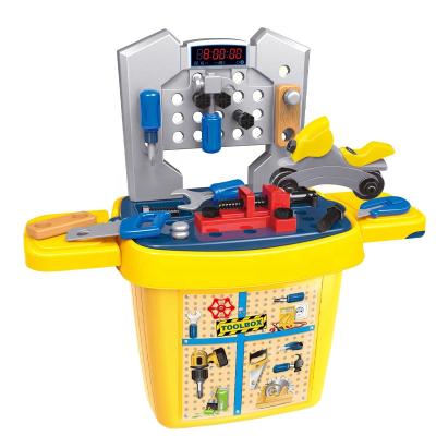 China 2021 MODEL TOY Hardcover Edition Promotional High Quality Screw Workbench Tool Plastic Bucket Toy Set for sale