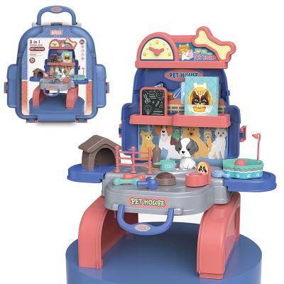 China New Design 3 in 1 Backpack Toys Puppy Care House Set Kids Pet Pretend Play Toy 39.5*30.5*40.5cm for sale