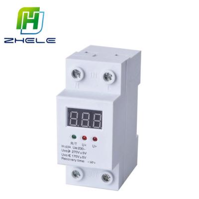 China CE Approval MCB 40A / 63A Single Phase Digital Self Adjusting Over And Under Voltage Protector ZH-PD63 for sale