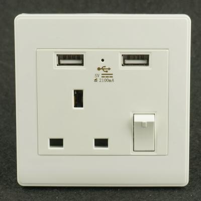 China Residential / Multi-Purpose UK USB Socket with Button Control, UK Single and Double USB Socket, 3 Pin Wall Socket 2 USB Outlet with Button Control for sale