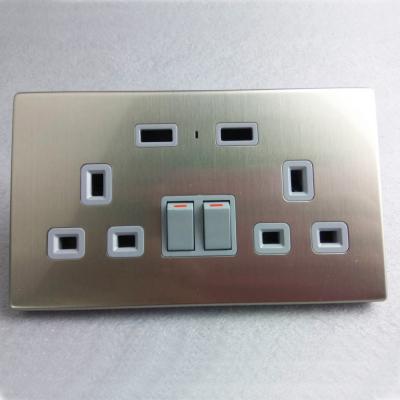 China Residential / General Purpose Stainless Steel UK USB Socket With Control Button, Dual UK Socket & Dual USB Socket for sale