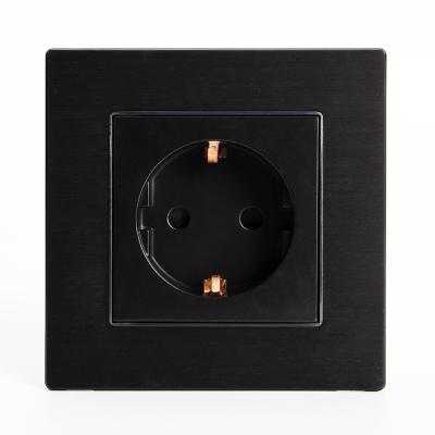 China EU Black Residential/Multi-Purpose Brush Metal 16A 250V Schuko Wall Socket for sale