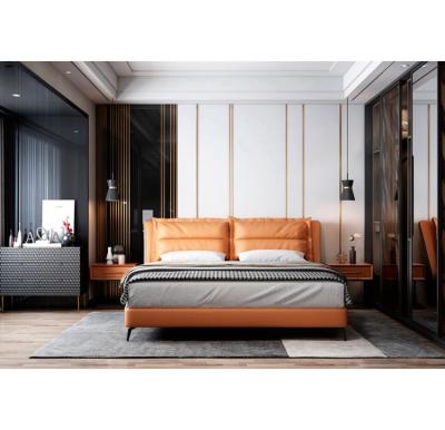 China Special Hot Selling Italian Solid Wood Bed Piece Sets Leather Back Bed Design for sale