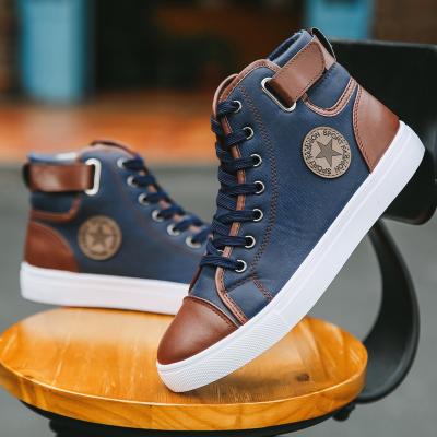 China Hot Sales Fashion Trend Shoes New High Top Lace Up Denim Canvas Men's Canvas Rubber Shoes for sale