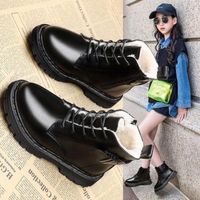 China Children's velvet leather ankle boots Anti-slippery Martin boots 2022 new thick cotton girls plus boots for sale