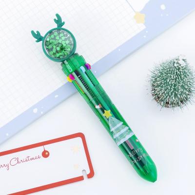 China Portable 10 Colors Cute Ballpoint Pen Santa Claus Elk Press Multicolor Cartoon Christmas Pens for sale