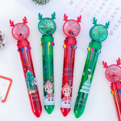 China 10 Pen Christmas Promotional Point Pen Students Push Type Colorful Ballpoint Pen Santa Claus Press for sale