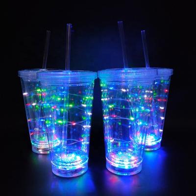 China Disposable Creative Light Up LED Cups Drinking Cup Automatic Flashing Cups With Lid Straw for sale