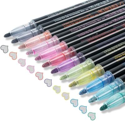 China Safe and NO-toxic Dual Line Markers Glitter Pens Set 12 Colors Metallic Markers for Kids Adult Painting for sale