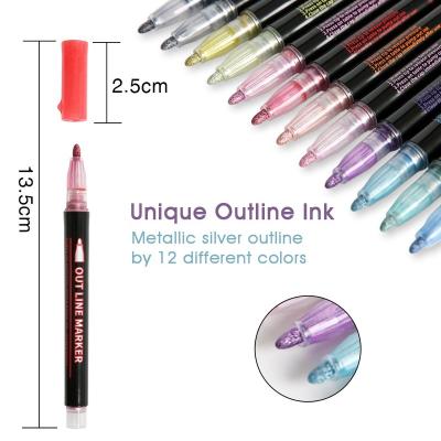 China 12 Colors Safe and NO-Toxic Two Line Markers Outline Metallic Markers Glitter Marker Pens for Christmas for sale