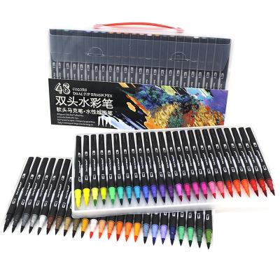 China Office School Watercolor Pen 48 Colors Watercolor Art Markers Brush Pen Dual Slant Drawing Fineliner for Calligraphy Painting for sale