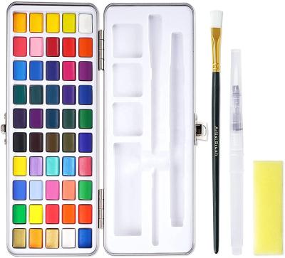 China Safety and Quality 50 Colors Watercolor Paint Set with 2 Brushes and Palette Travel Water Color Paint Sets for sale