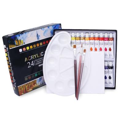 China Non-toxic 24 colors acrylic paint sets include 3 brushes 1 palette and 1 canvas for fabrics painting clothing dyes for sale