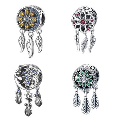 China Factory Wholesale FASHIONABLE 925 Sterling Silver Paved Cz Dreamcatcher Charm Beads For Bracelet Jewelry Making for sale