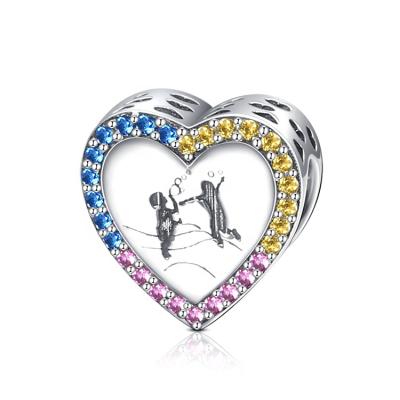 China Lead and Nickel Free Jewelry 925 Sterling Silver Rainbow Cz Heart DIY Bracelet Charm Beads for Snake Bracelet for sale