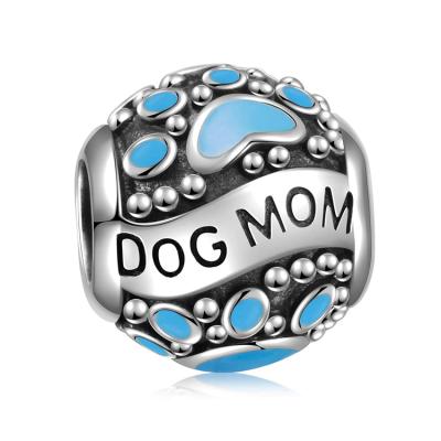 China 925 Sterling Silver Dog Mom Paw Footprints Cute Animal Charms Beads For Bracelet for sale