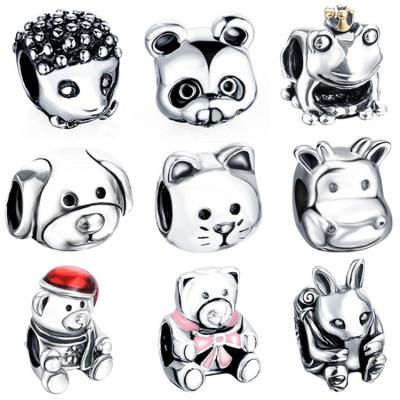 China 925 Silver Silver Dog Cat Cow Hedgehog Panda Bear Rabbit Frog Animal Charms Beads Fit Bracelet for sale