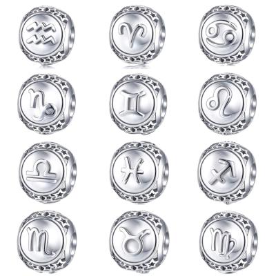 China 925 Sterling Silver TRENDY Custom Horoscope Charm Zodiac Sign 12 Charm Bead For Bracelet Necklace for sale