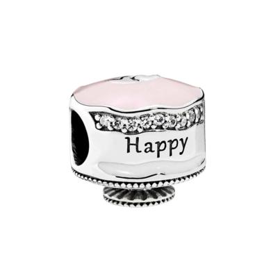 China Cute European DIY Charm 925 Sterling Silver Happy Birthday Cake Bracelet Jewelry Charm Bead for sale