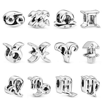 China Wholesale 12 Zodiac Charm Bead 925 Sterling Silver DIY Horoscope Charm Pendants for sale