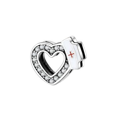 China CLASSIC 925 Sterling Silver Nurse Hat Heart Shape Clip Charm Bead for Mesh Bangle Bracelet for sale