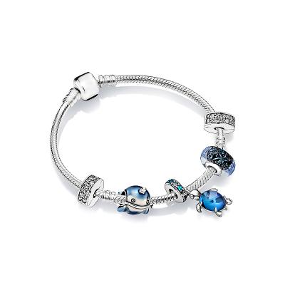 China Cute Fashion Women's 925 Sterling Silver Sea Turtle Narwhal DIY Charm Bracelet Silver for sale