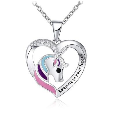 China Cute Kids Necklace Jewelry 925 Sterling Silver Unicorn Heart Necklace Pendant Gifts for Girls Women for sale