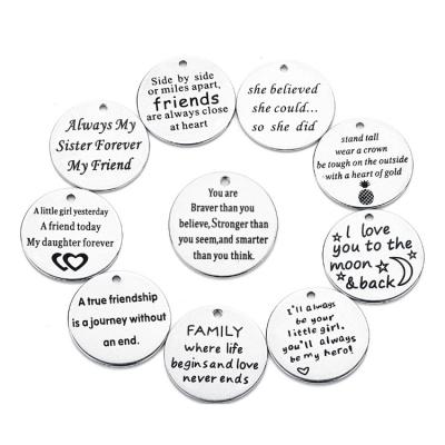 China CLASSIC 925 Sterling Silver Round Inspired Message Charms Tags Inspirational Quotes Silver Charm for sale