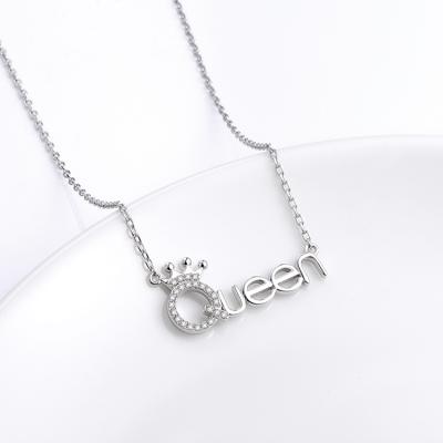 China Cute Queen Sterling Silver White Cz Crown Necklace 925 Name Style Fashion Pendant Necklace For Women for sale