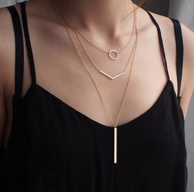 China 2020 Wholesale Trendy Fashion Women Gold Plated Statement Necklace Jewelry Circle Bar Layered Necklace for sale