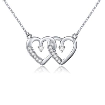 China TRENDY 925 Sterling Silver Cubic Zirconia Double Heart Necklace Pendant for sale