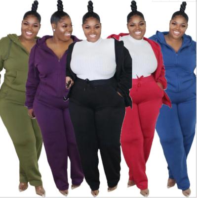 China WOW150-In Breathable Running Zipper Hood With Pockets Tracksuits Set Plus Size 2021 2 Piece Solid Colors Set Women Clothing for sale