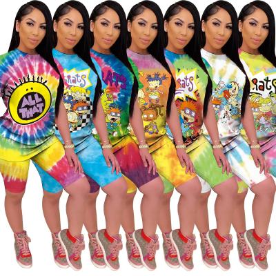 China Breathable Summer Classic Cartoon Printing Tie-Dye Casual Sportswear Leisure Tracksuit Two-piece Suit 202004281078 for sale