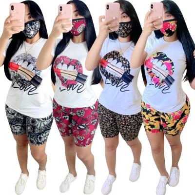 China 2020 Summer Casual Women Fashion Sports Pants Breathable Set Lips Printed Round Neck T-shirt Two-piece Suit CX2006306188 for sale