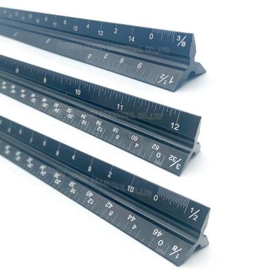 China Factory Customized Solid Aluminum Triangular Scale Ruler Engineering Aluminum Core 12inch Ladder Drafting Ruler With Laser Etched Markings for sale