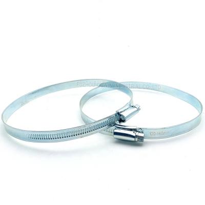 China For Automotive British Style 120-140mm Adjustable Joint Pipe Clamp Worm Drive Pipe Tube Clip for sale