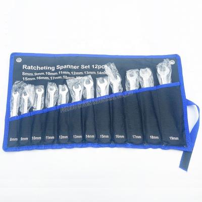 China CrV 8-19mm Flex Head Ratcheting Combination Wrench Set 12 Pieces Wrench Kit Gear Tool Kit Auto Repair for sale