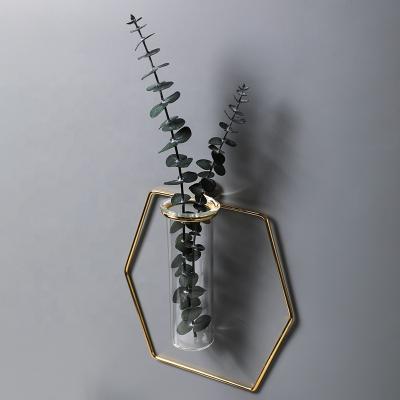 China Nordic Minimalist Light Luxury Gold Color Wall Mounted Metal Hanging Flower Vase Hydroponic Decors for sale