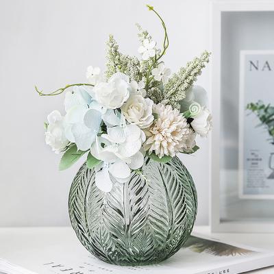 China Unique Minimalist Creative Home Texture Leaf Glass Flower For Hydroponic Flower And Dead Flower Art Decor Vase Glass for sale