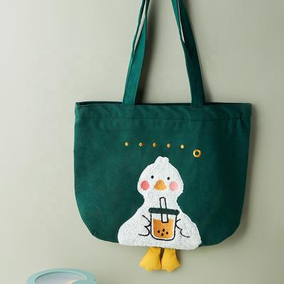 China Wholesale Reusable Custom Printed Logo Heavy Duty Cute Duck Canvas Tote Bags Women Lady Shipping Reusable Eco Friendly Bags for sale