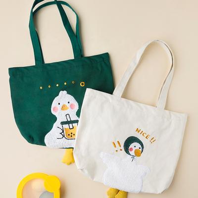 China 2021 Reusable Creative Cute Duck Tote Bag High Quality Custom Logo Printed Canvas Shipping Fashion Tote Bags for sale