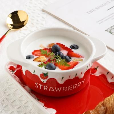 China Viable Creative Personalized Strawberry Porcelain Red Dinnerware Sets Ceramic Dish Dish Bowl Cooking Pot Tableware for sale