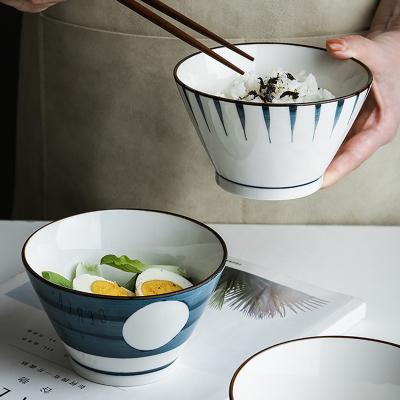 China Factory Price Disposable Ceramic Japanese Hand Painted Kitchenware Soup Noodle Rice Bowl Porcelain Serving Bowl for sale