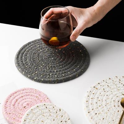 China Viable Cotton Woven Tea Cup Mat Light Luxury Table Dinner Place Mat Creative Art Home Decor Jar Pad for sale