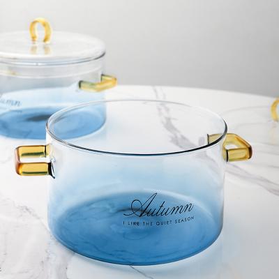 China 2021 Hot Selling Sustainable Household Dessert Salad Glass Bowl Blue Glasses With Lid Insulating Glass Serving Bowl for sale