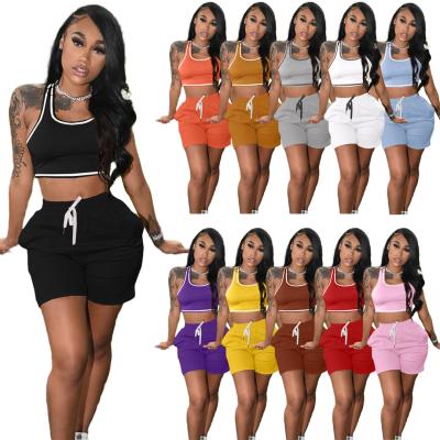 China 2021 Wholesale Women QUICK DRY Two Piece Jogging Shorts Sets Tank Tops Women 2 Piece Biker Shorts Set for sale